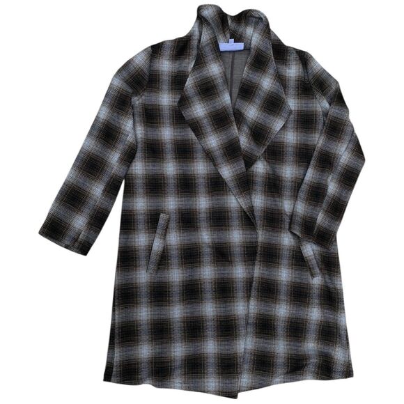 BB Dakota Steve Madden Academia Plaid Longline Blazer Jacket Brown Size L - Picture 8 of 12